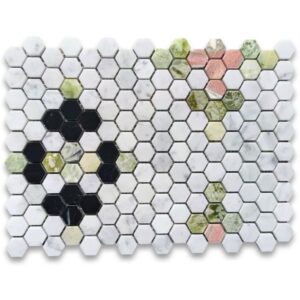 c31f79xp-carrara-white-marble-1-inch-hexagon-starlight-mosaic-tile-w-norwegian-rose-pink-polished